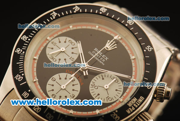 Rolex Daytona Vintage Chronograph Swiss Valjoux 7750 Steel Case/Strap with Black Dial and Stick Markers - Click Image to Close